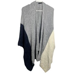 ON BLUE Women's L/XL Color Block Open Front‎ Poncho Cardigan Sweater Gray Blue